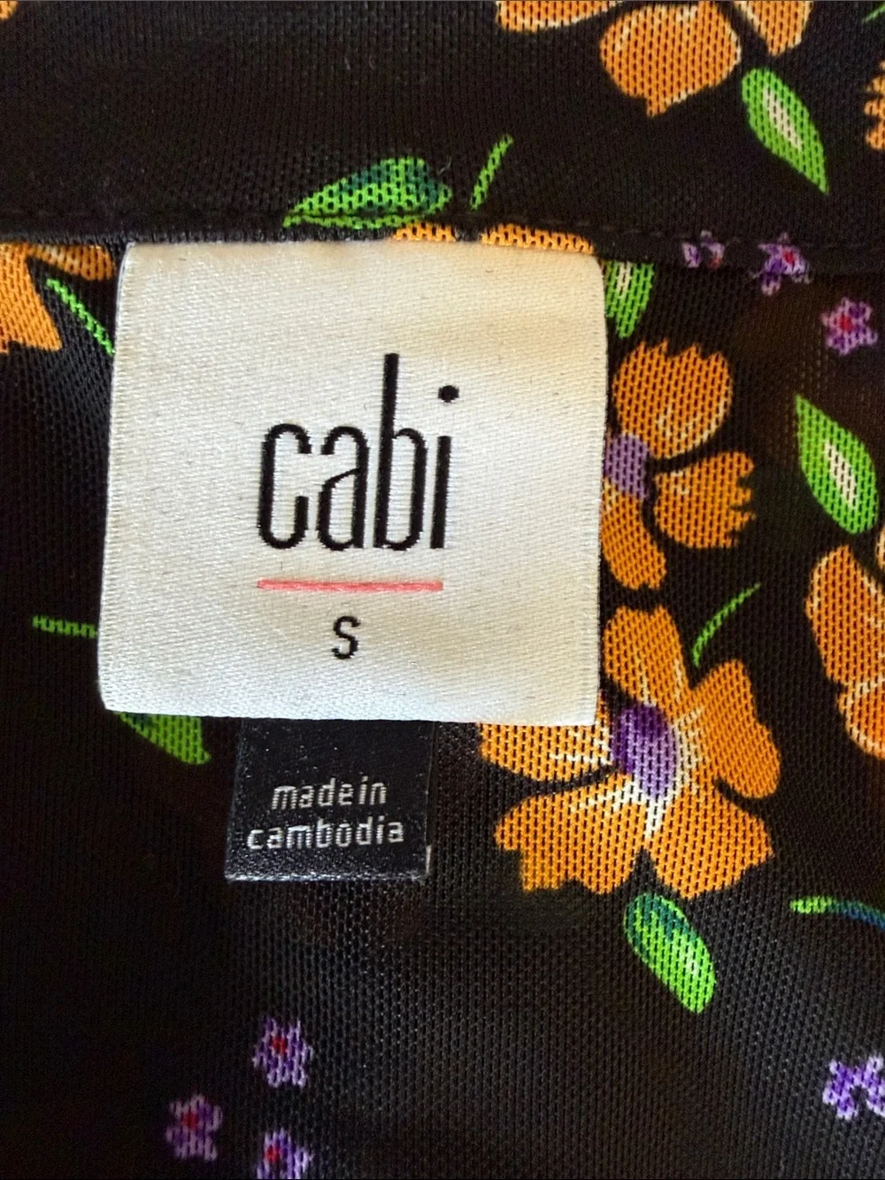 CAbi Black Wrap Midi Dress with Orange Floral Print #5945